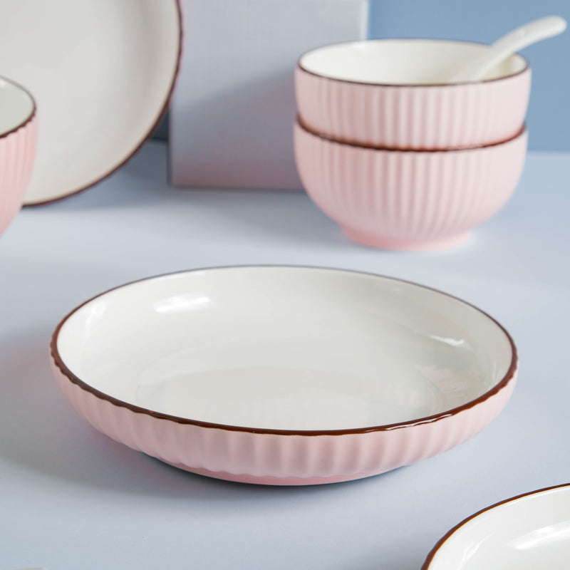 Pink Blossom 18 Piece Pasta Set For 4