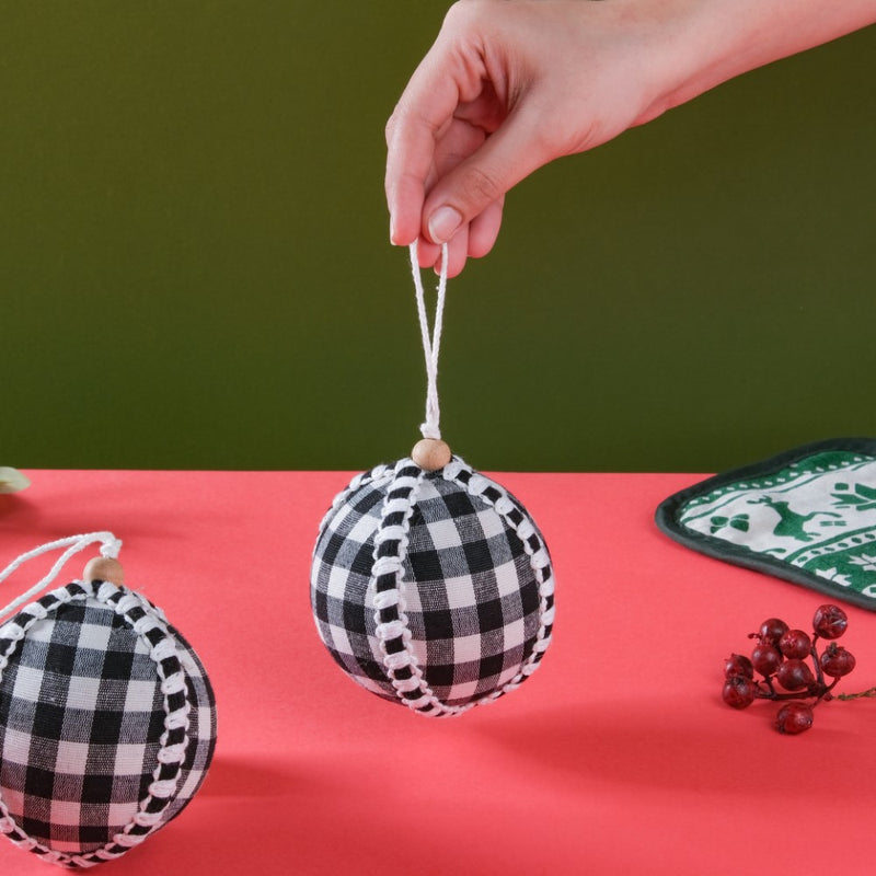 Plaid Christmas Ball Ornament Set Of 2 - Showpiece | Home decor item | Room decoration item