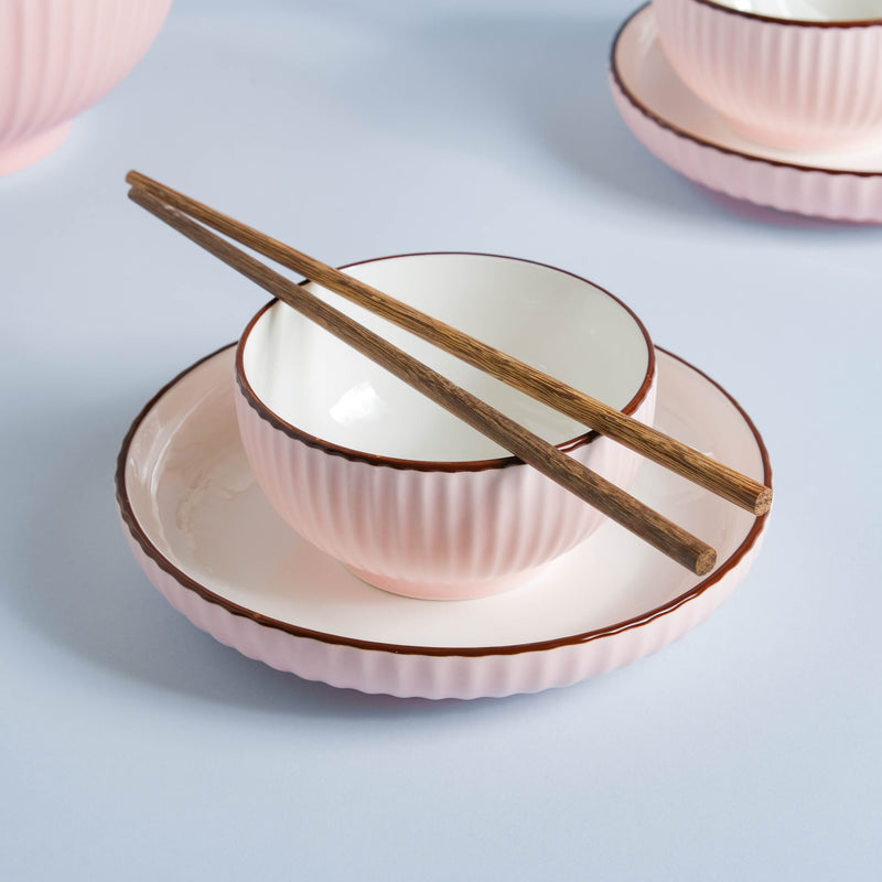 Pink Blossom 18 Piece Pasta Set For 4