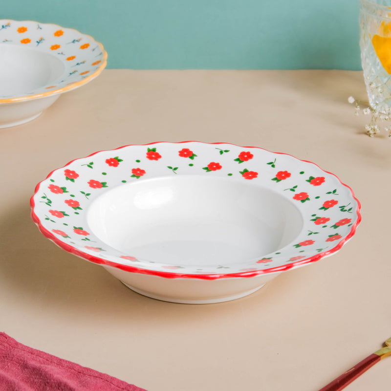 Ziba Floret Pasta Plate Red - Serving plate, pasta plate, lunch plate, deep plate | Plates for dining table & home decor