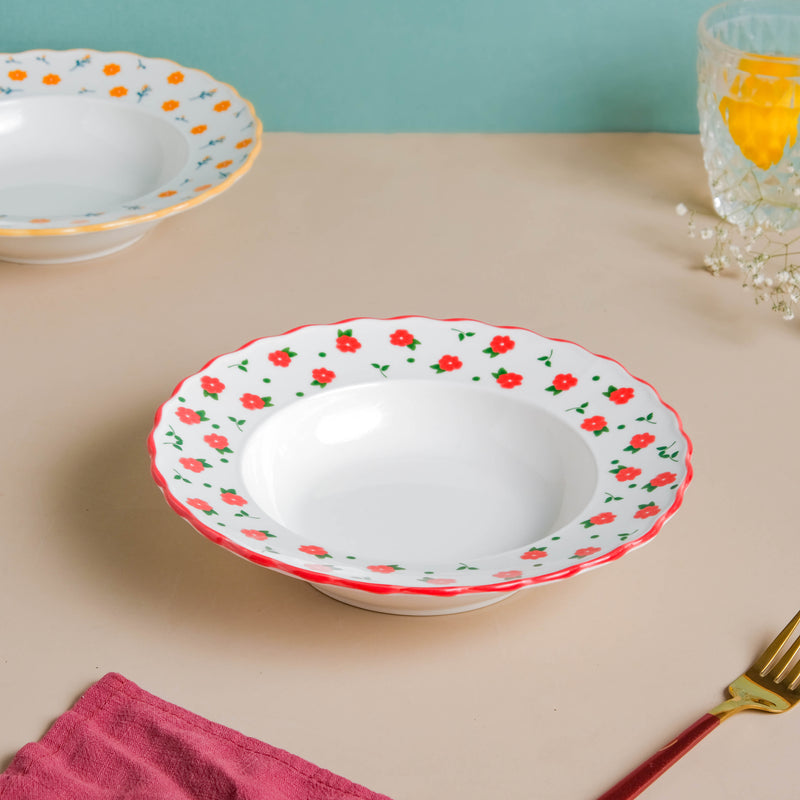 Ziba Floret Pasta Plate Red - Serving plate, pasta plate, lunch plate, deep plate | Plates for dining table & home decor