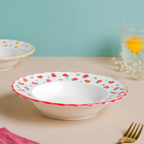Ziba Floret Pasta Plate Red - Serving plate, pasta plate, lunch plate, deep plate | Plates for dining table & home decor