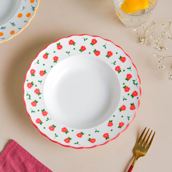 Ziba Floret Pasta Plate Red - Serving plate, pasta plate, lunch plate, deep plate | Plates for dining table & home decor