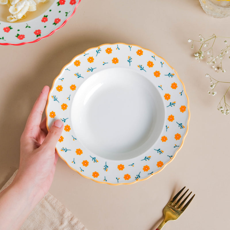 Enchanted Summer Pasta Plate Orange - Serving plate, pasta plate, lunch plate, deep plate | Plates for dining table & home decor