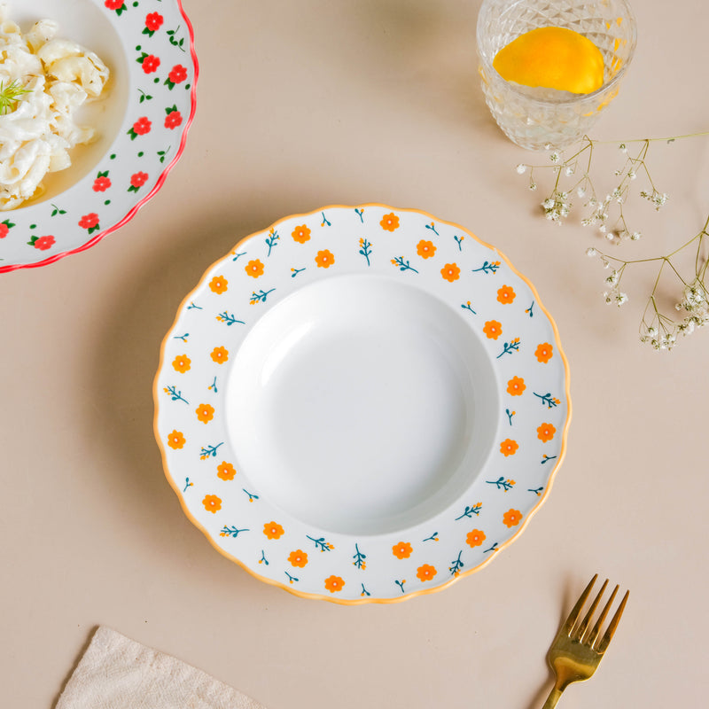 Enchanted Summer Pasta Plate Orange - Serving plate, pasta plate, lunch plate, deep plate | Plates for dining table & home decor