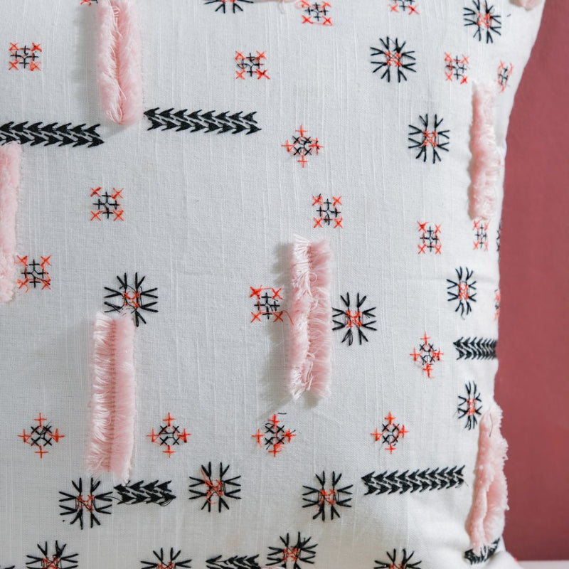 Geometric Florals Cotton Cushion Cover Pink And Grey 16 inch