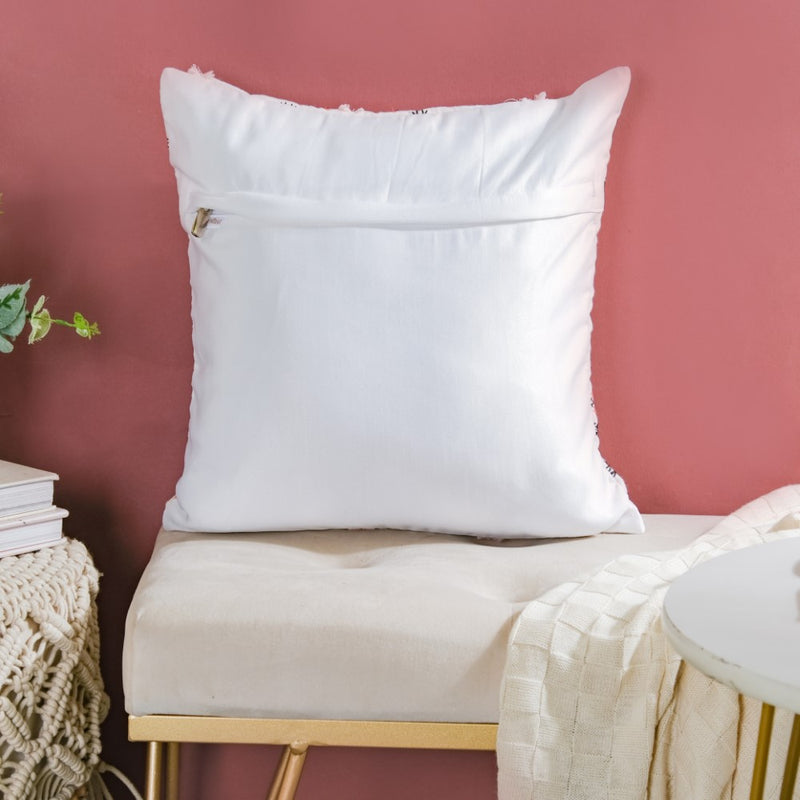 Geometric Florals Cotton Cushion Cover Pink And Grey 16 inch