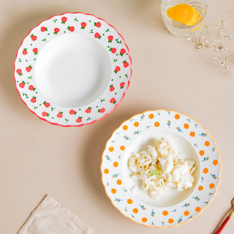 Ziba Floret Pasta Plate Red - Serving plate, pasta plate, lunch plate, deep plate | Plates for dining table & home decor