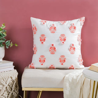 Floral Motif Cotton Cushion Cover Peach 16 inch