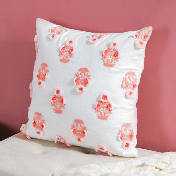 Floral Motif Cotton Cushion Cover Peach 16 inch