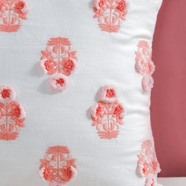 Floral Motif Cotton Cushion Cover Peach 16 inch