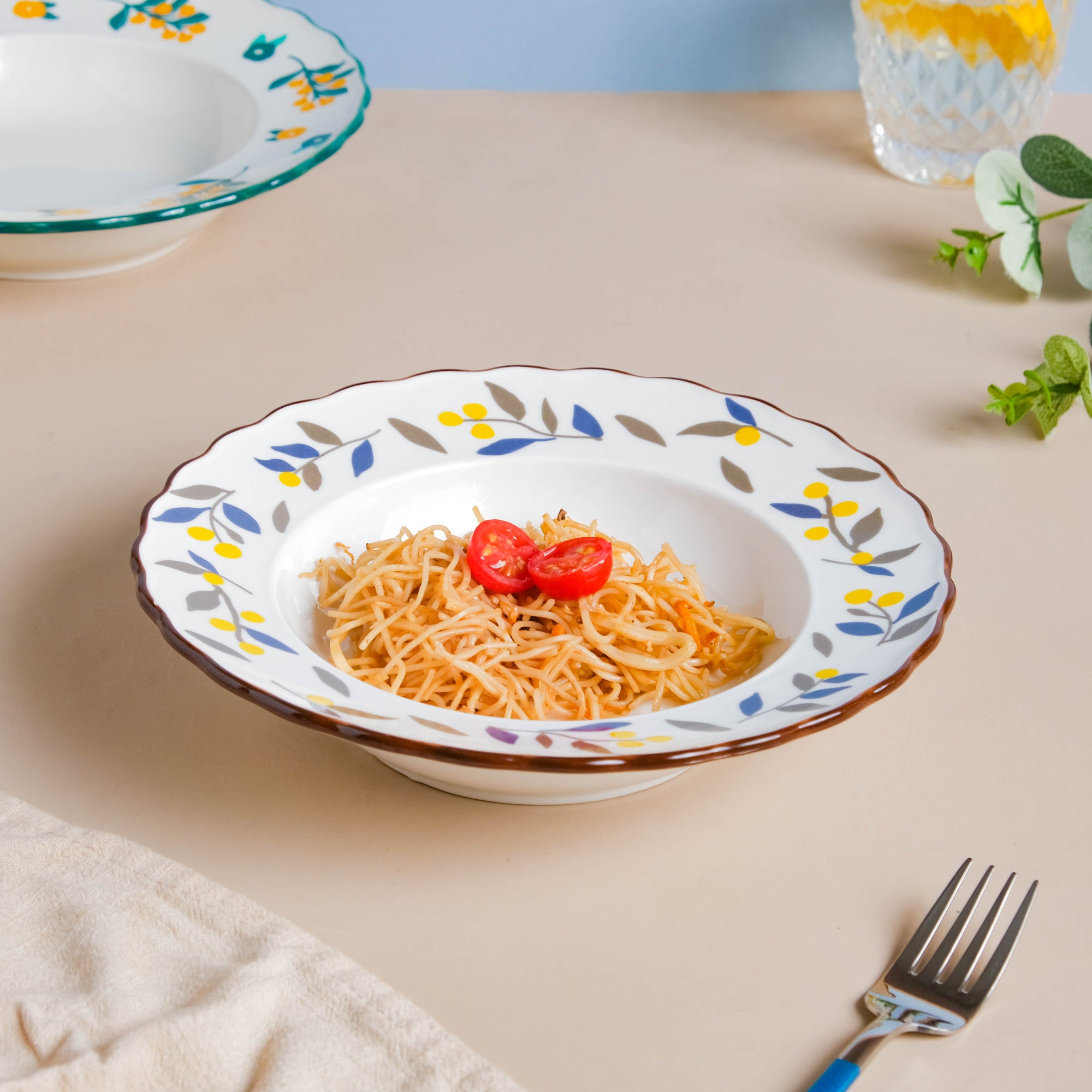 Laurel Blue and Poppy Yellow Pasta Plate Online Premium Pasta