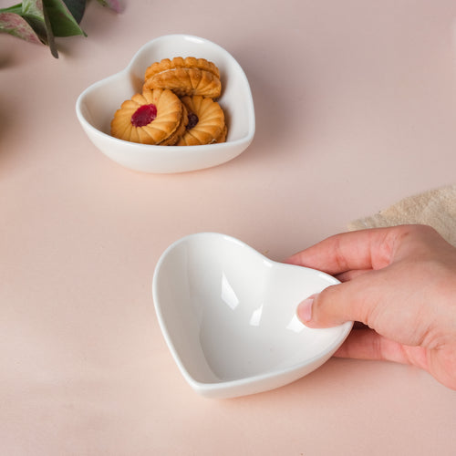 White Heart Shaped Bowl Set of 2 - Bowl,ceramic bowl, snack bowls, curry bowl, popcorn bowls | Bowls for dining table & home decor