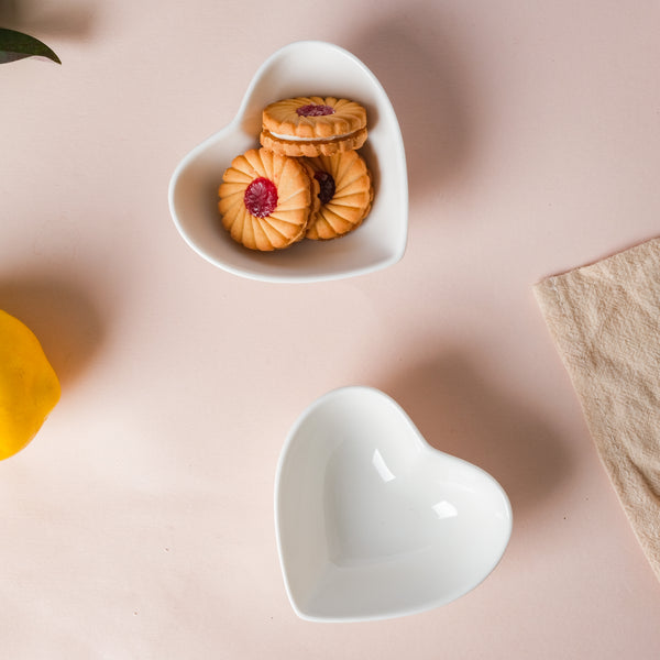 White Heart Shaped Bowl Set of 2 - Bowl,ceramic bowl, snack bowls, curry bowl, popcorn bowls | Bowls for dining table & home decor