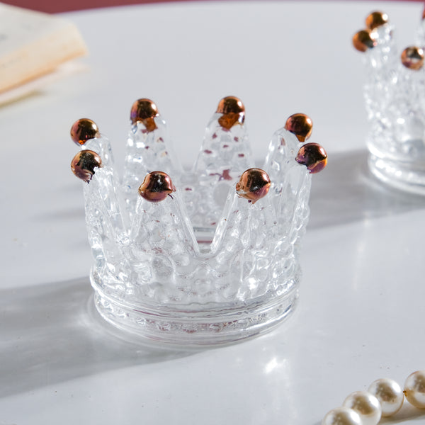 Gold Detail Crown Tea Light Holder Set Of 2