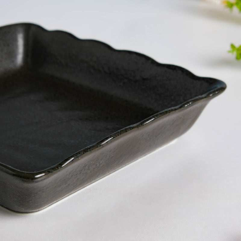 Ebony Black Chip and Dip Plate - Serving plate, snack plate, momo plate, plate with compartment | Plates for dining table & home decor
