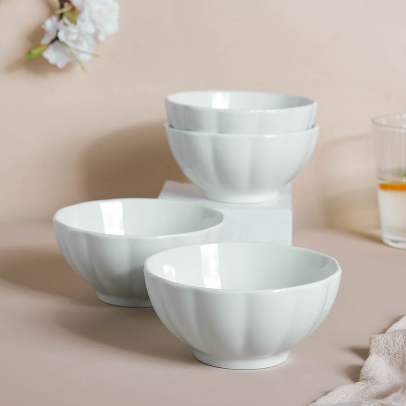 Scalloped Mint Bowl Set of 4 - Bowl, soup bowl, ceramic bowl, snack bowls, curry bowl, popcorn bowls | Bowls for dining table & home decor