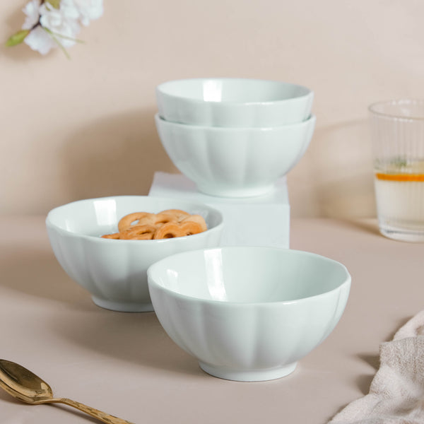 Scalloped Mint Bowl Set of 4 - Bowl, soup bowl, ceramic bowl, snack bowls, curry bowl, popcorn bowls | Bowls for dining table & home decor