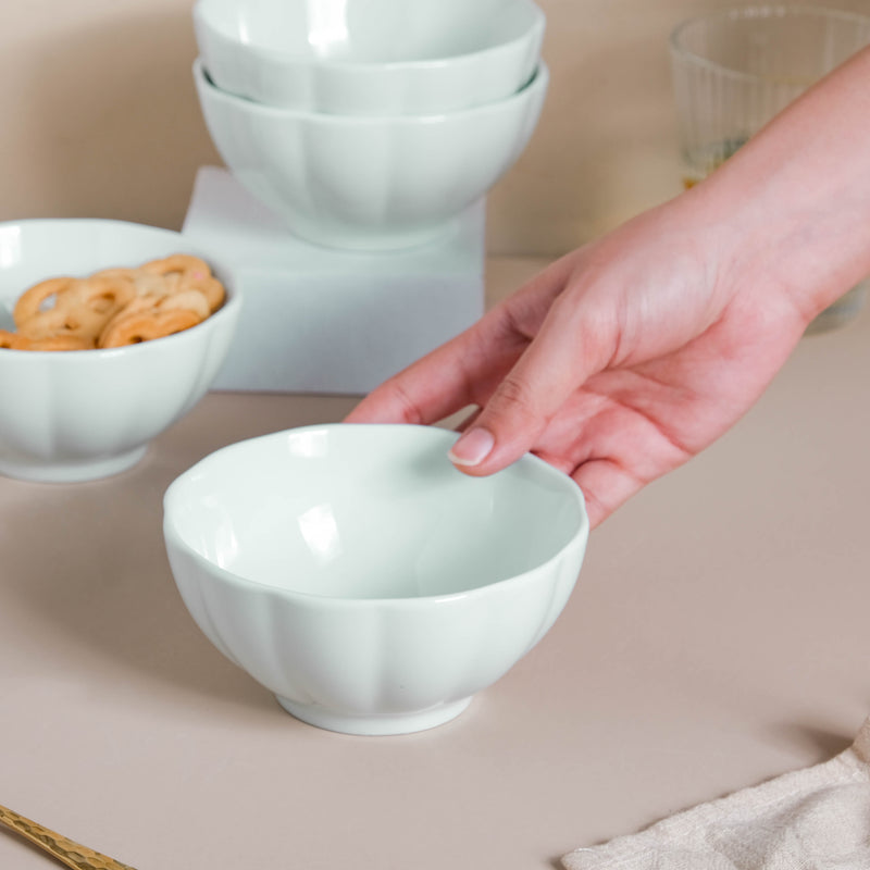Scalloped Mint Bowl Set of 4 - Bowl, soup bowl, ceramic bowl, snack bowls, curry bowl, popcorn bowls | Bowls for dining table & home decor