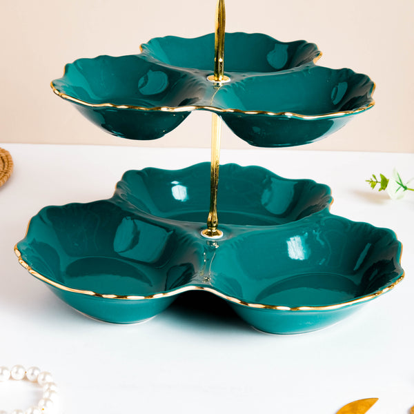 Dessert O' Clock Emerald Two Tier Golden Platter