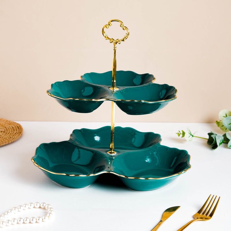 Dessert O' Clock Emerald Two Tier Golden Platter