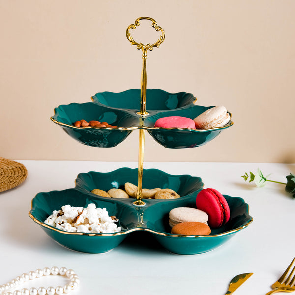 Dessert O' Clock Emerald Two Tier Golden Platter