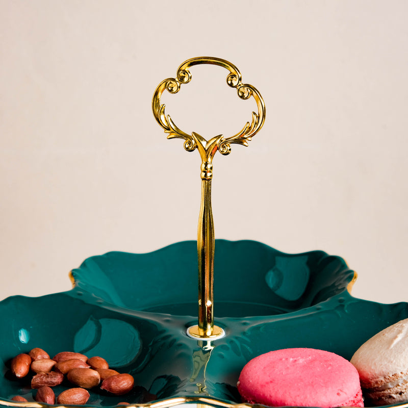 Dessert O' Clock Emerald Two Tier Golden Platter