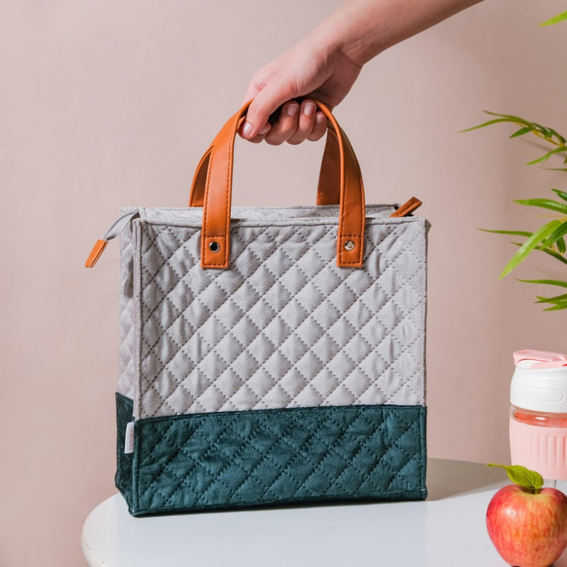 Luxe Velvet Lunch Bag Grey And Green