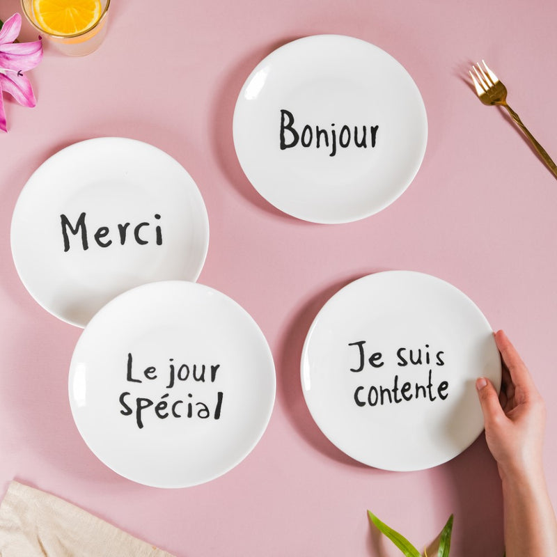 French Plates Set of 4 - Serving plate, snack plate, dessert plate | Plates for dining & home decor