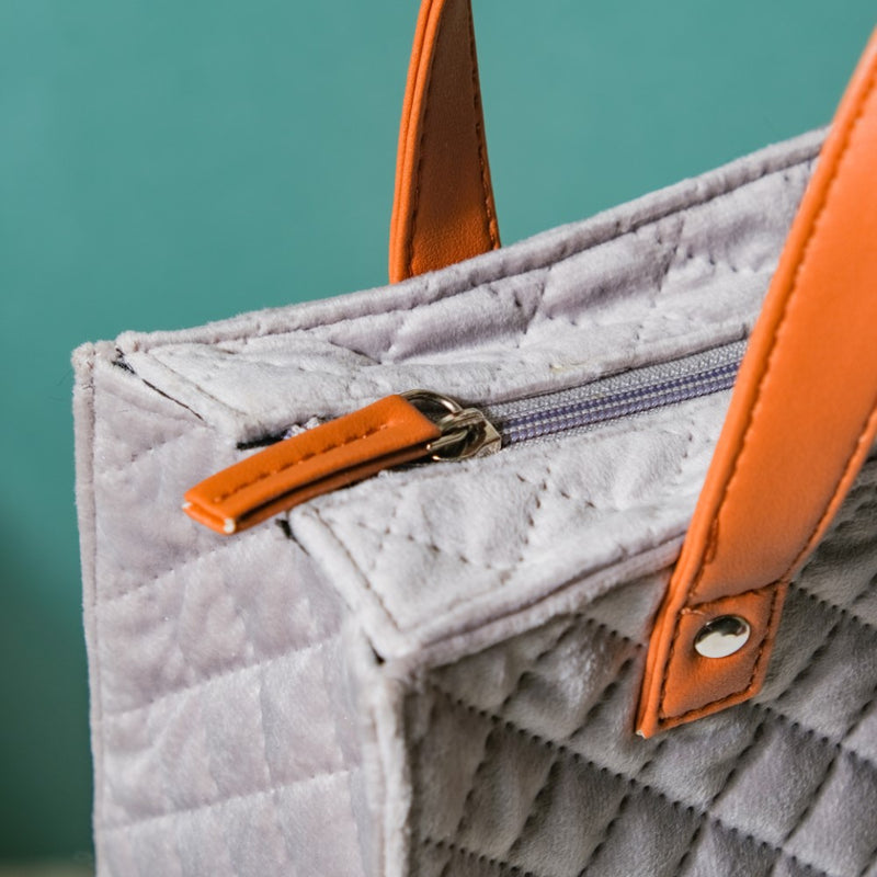 Luxe Velvet Lunch Bag Grey And Brown