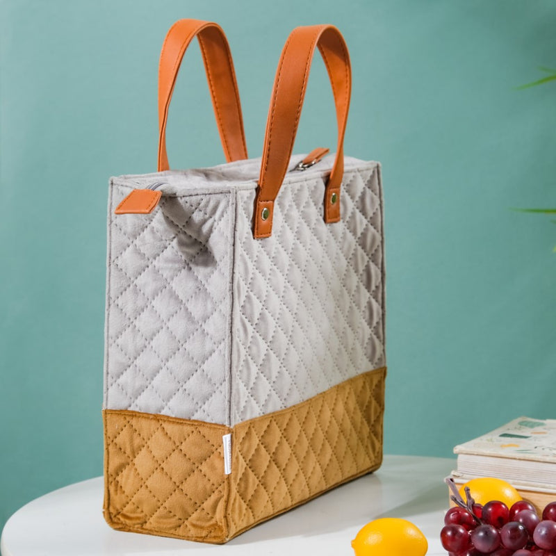 Luxe Velvet Lunch Bag Grey And Brown