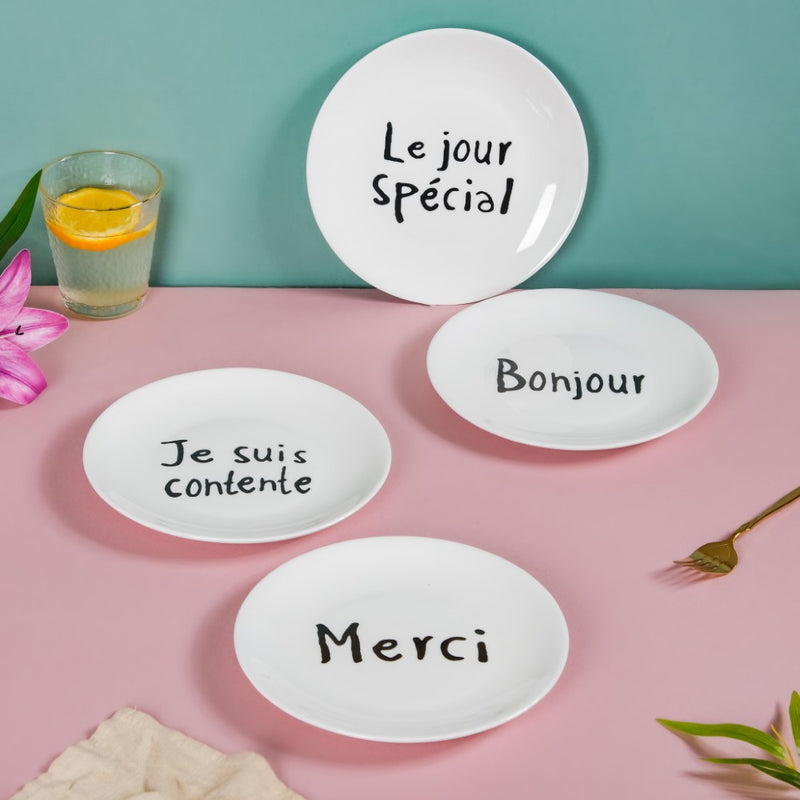 French Plates Set of 4 - Serving plate, snack plate, dessert plate | Plates for dining & home decor