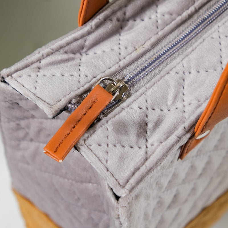 Luxe Velvet Lunch Bag Grey And Brown