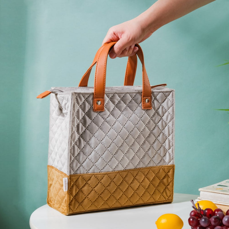 Luxe Velvet Lunch Bag Grey And Brown