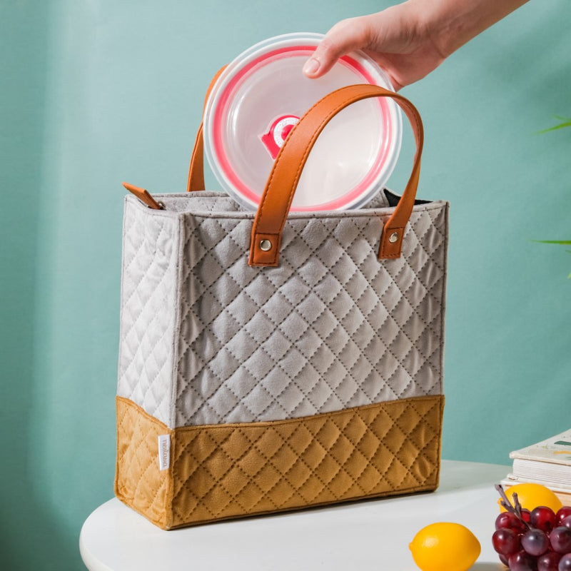 Luxe Velvet Lunch Bag Grey And Brown
