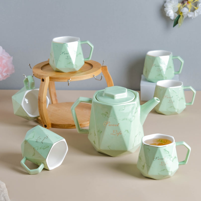 Mint Green Tea Set - Tea cup set, tea set, teapot set | Tea set for Dining Table & Home Decor