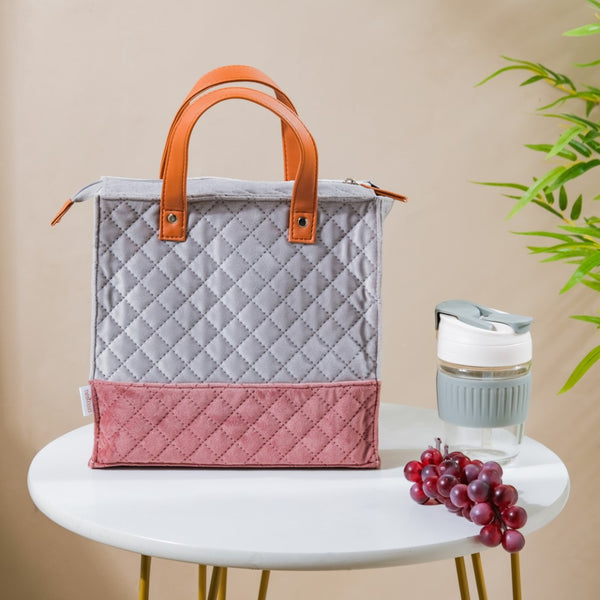 Luxe Velvet Lunch Bag Grey And Pink