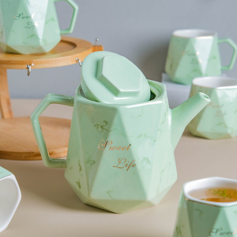 Mint Green Tea Set - Tea cup set, tea set, teapot set | Tea set for Dining Table & Home Decor
