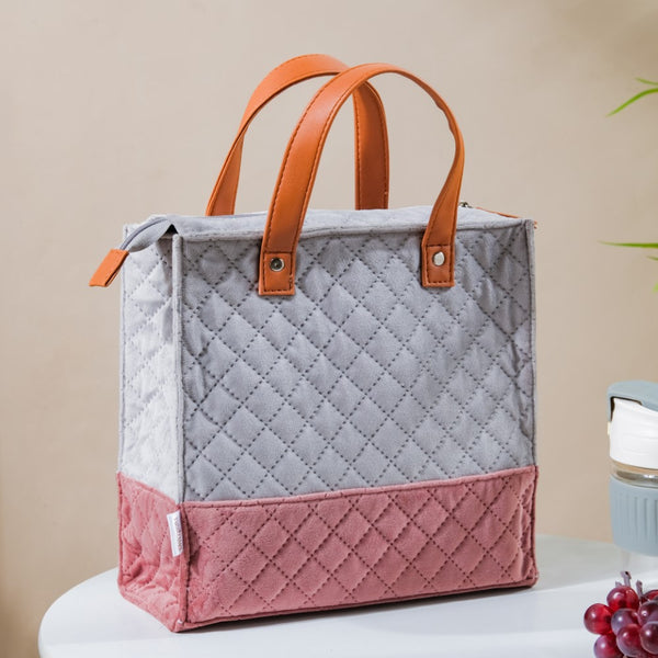 Luxe Velvet Lunch Bag Grey And Pink