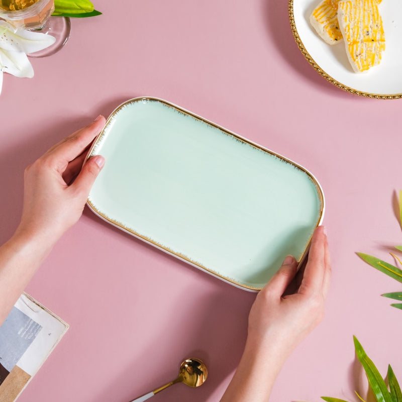 Rectangle Platter Mint - Ceramic platter, serving platter, fruit platter | Plates for dining table & home decor