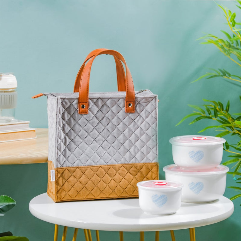 Luxe Velvet Lunch Bag Grey And Brown
