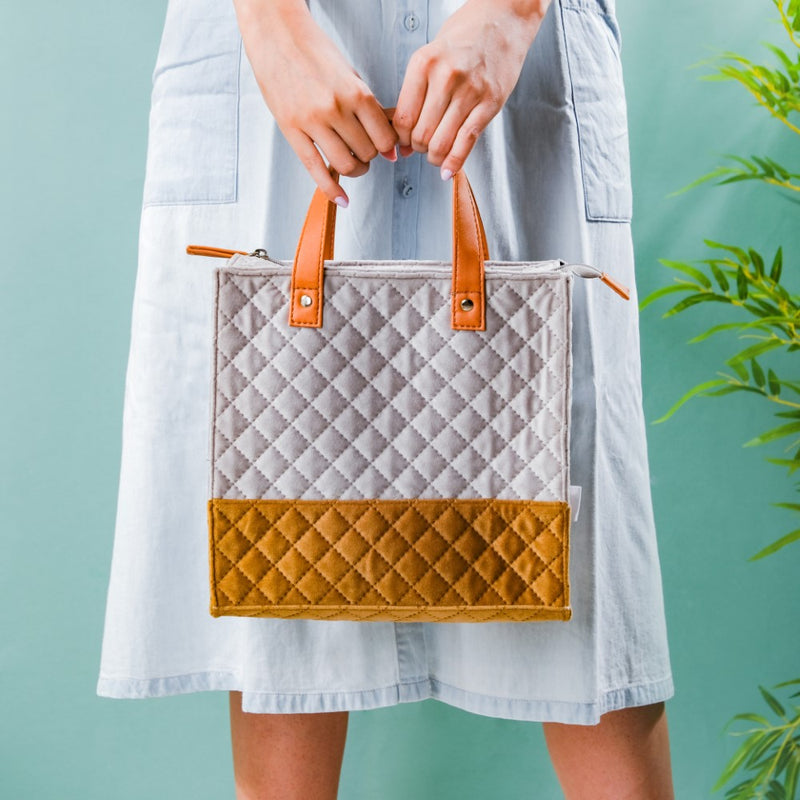 Luxe Velvet Lunch Bag Grey And Brown