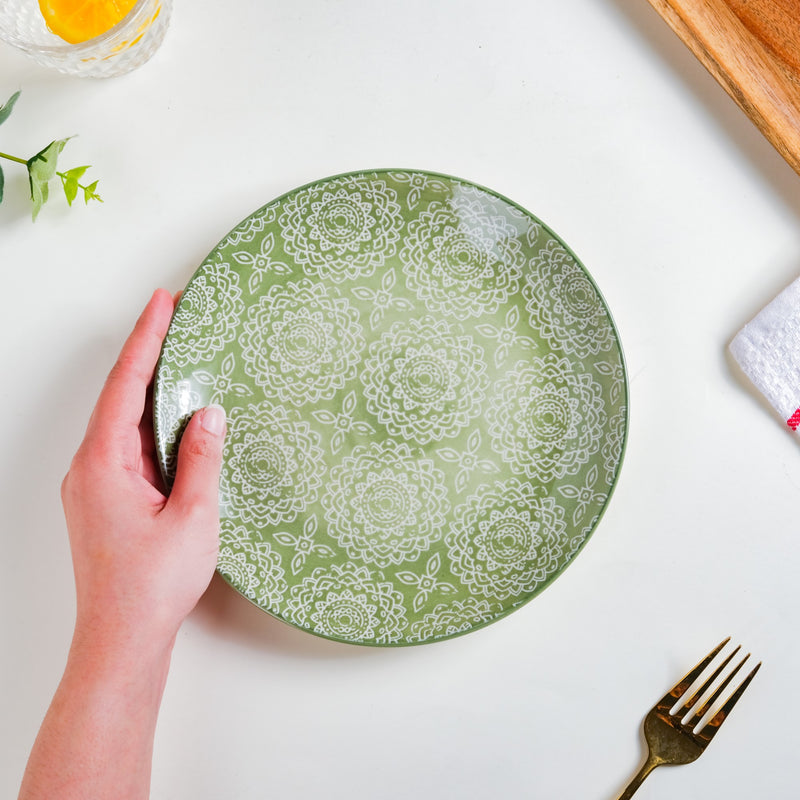 Ethnic Sage Green Snack Plate 7.5 Inch Set Of 2 - Serving plate, snack plate, dessert plate | Plates for dining & home decor