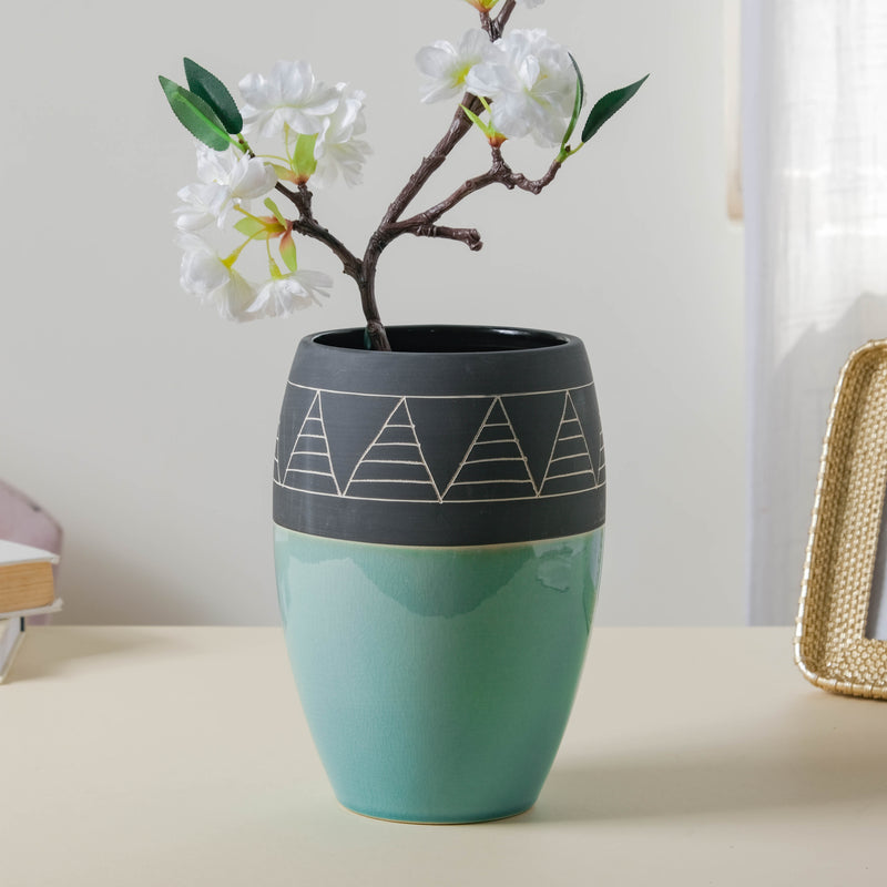 Blue and Black Vase - Flower vase for home decor, office and gifting | Home decoration items