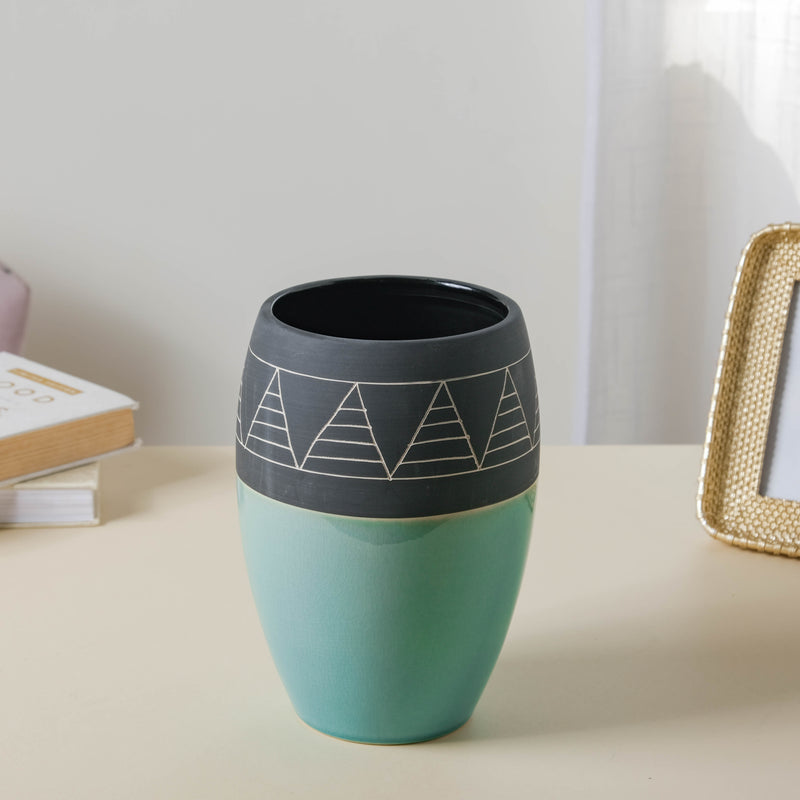 Blue and Black Vase - Flower vase for home decor, office and gifting | Home decoration items