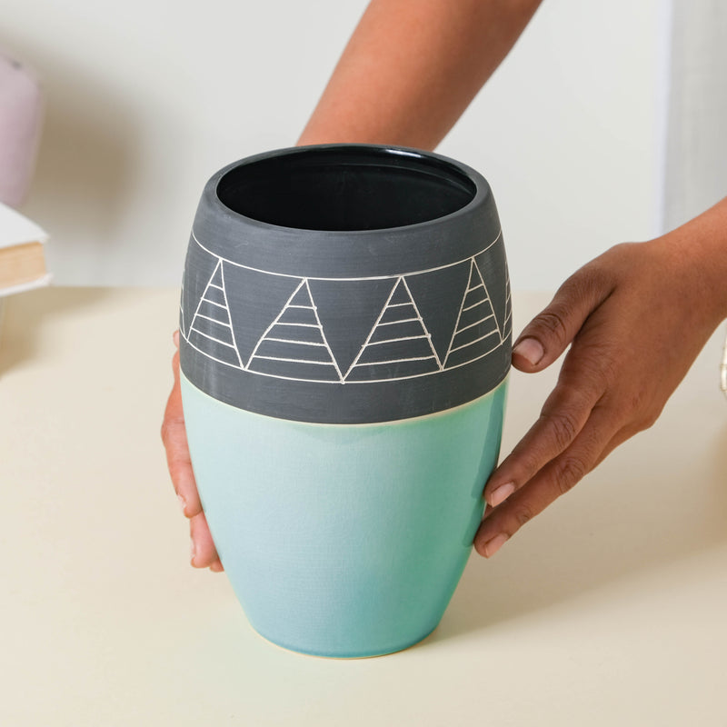 Blue and Black Vase - Flower vase for home decor, office and gifting | Home decoration items