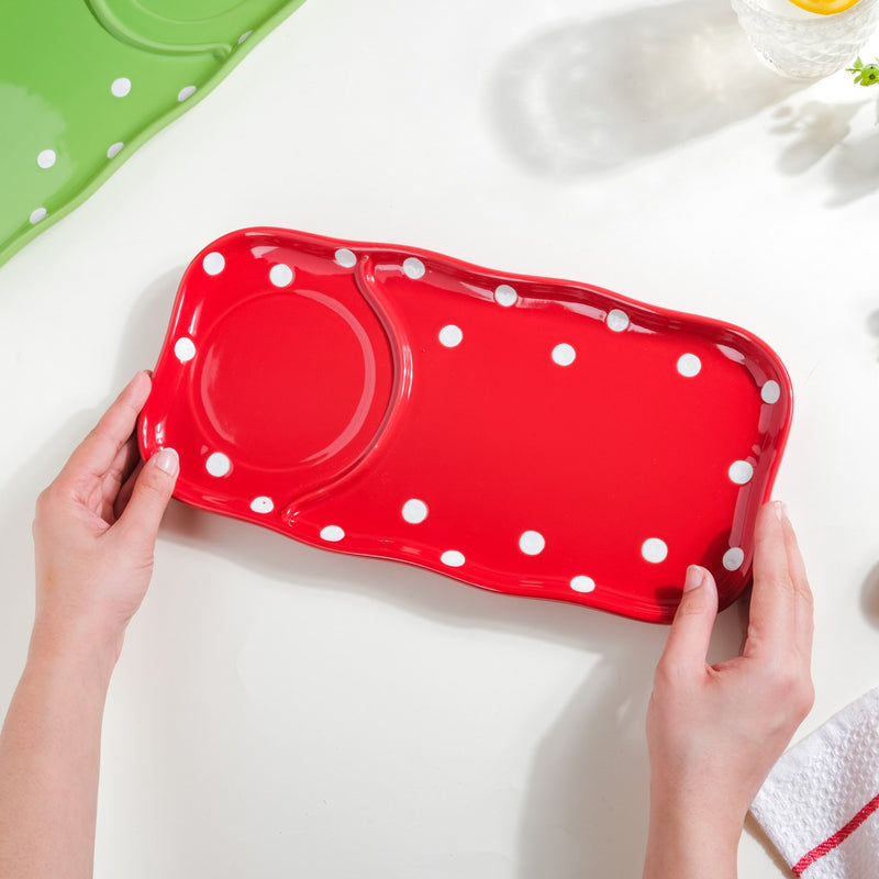 Dots Soup Plate Red - Ceramic platter, serving platter, fruit platter | Plates for dining table & home decor