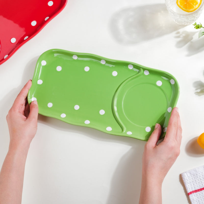 Dots Soup Plate Green - Ceramic platter, serving platter, fruit platter | Plates for dining table & home decor