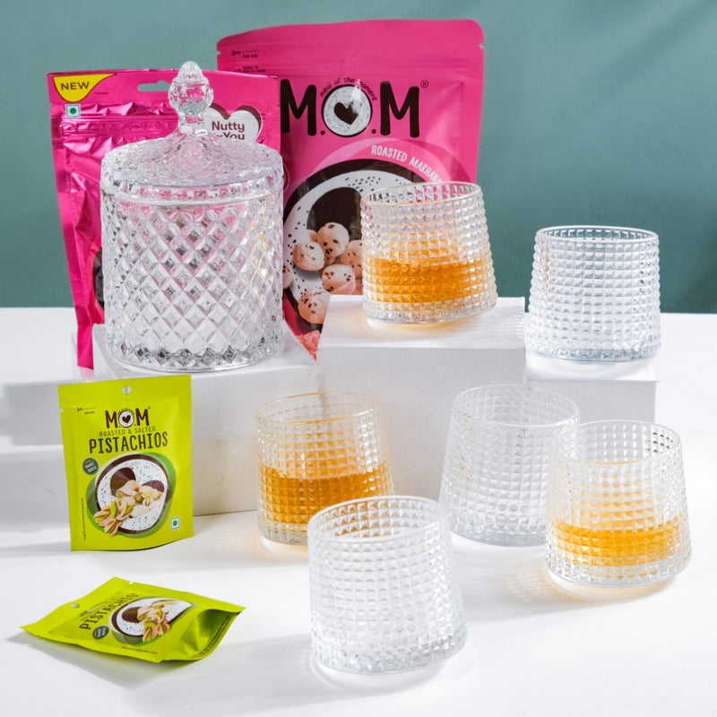Glam Glassware And Snack Diwali Hamper Set Of 7