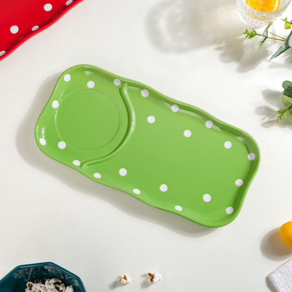 Dots Soup Plate Green - Ceramic platter, serving platter, fruit platter | Plates for dining table & home decor